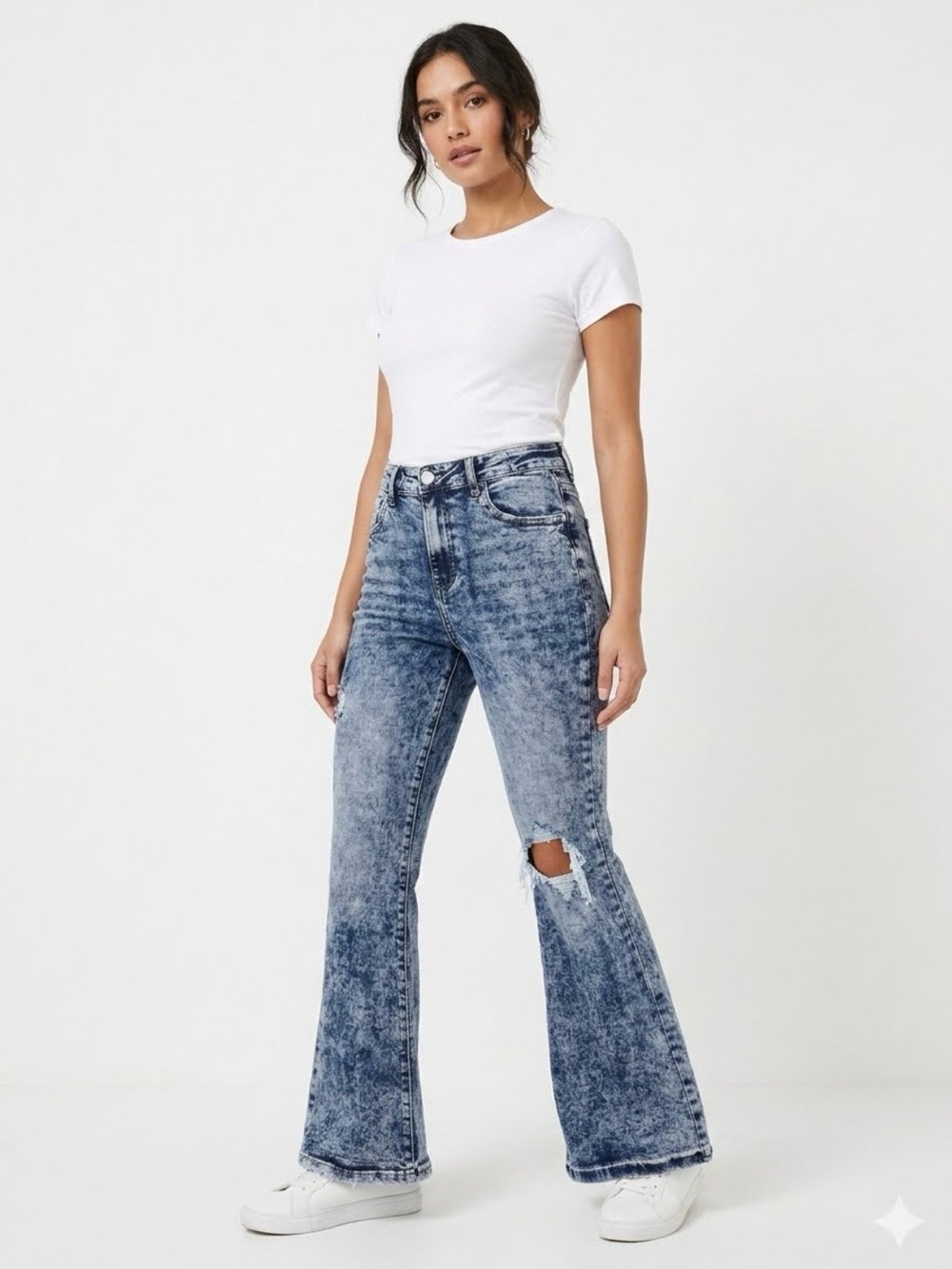Risen Light Acid Wash Distressed Flare Jeans